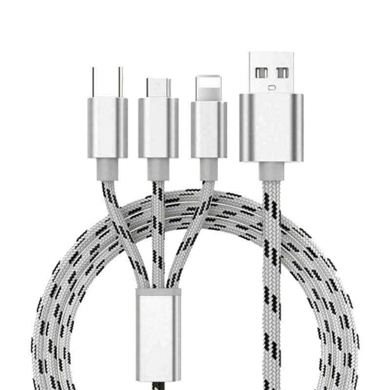 Usb Cable Compatible For 3 In 1 , Micro , Type C , Lighting